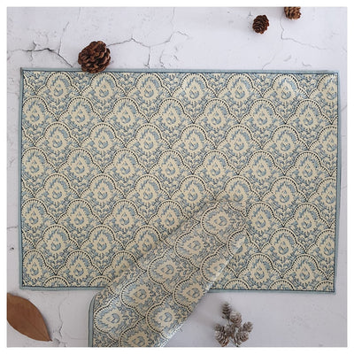 TABLEMATS & NAPKINS IN COTTON -  Mykonos Blue (Set of 6 each)