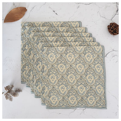 TABLEMATS & NAPKINS IN COTTON -  Mykonos Blue (Set of 6 each)
