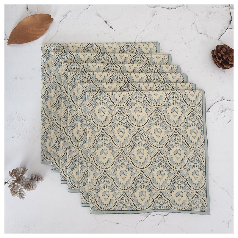 TABLEMATS & NAPKINS IN COTTON -  Mykonos Blue (Set of 6 each)