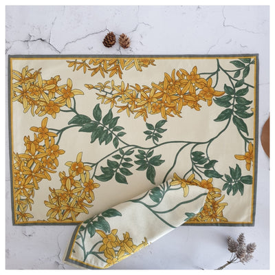 TABLEMATS & NAPKINS IN COTTON -  Yellow Blossom (Set of 6 each)