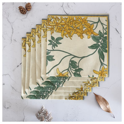 TABLEMATS & NAPKINS IN COTTON -  Yellow Blossom (Set of 6 each)