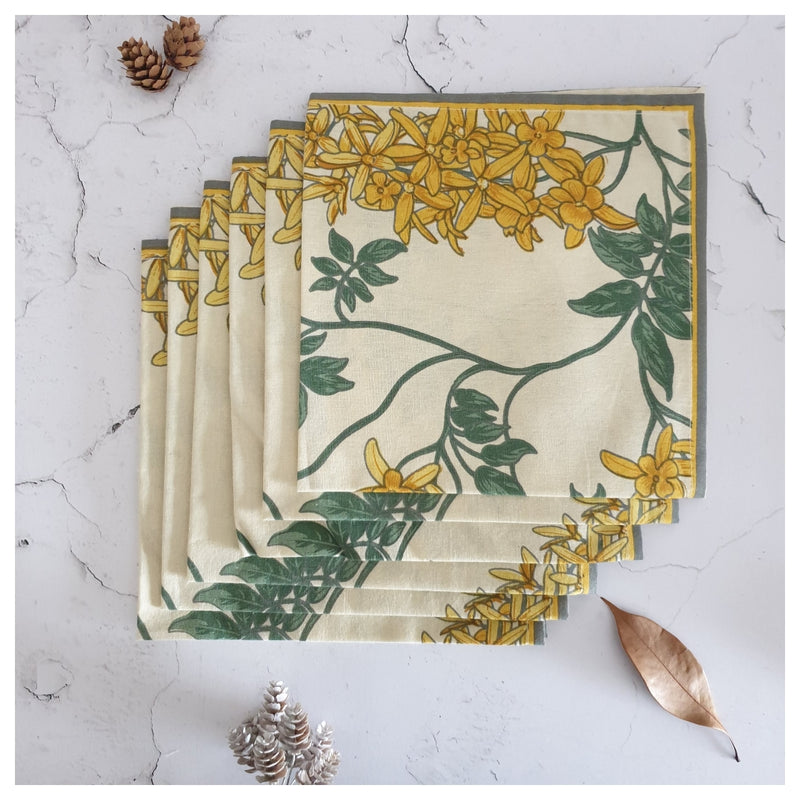 TABLEMATS & NAPKINS IN COTTON -  Yellow Blossom (Set of 6 each)