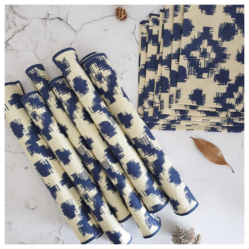 TABLEMATS & NAPKINS IN COTTON -  Ikat Blue (Set of 6 each)