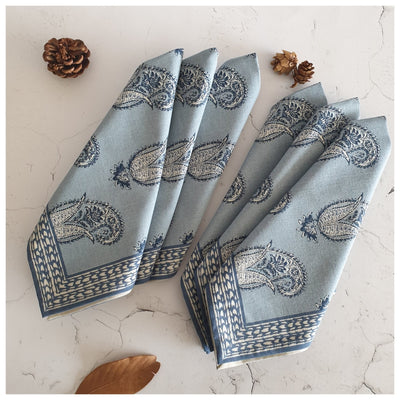 TABLEMATS & NAPKINS IN COTTON -  Paisley Blues (Set of 6 each)