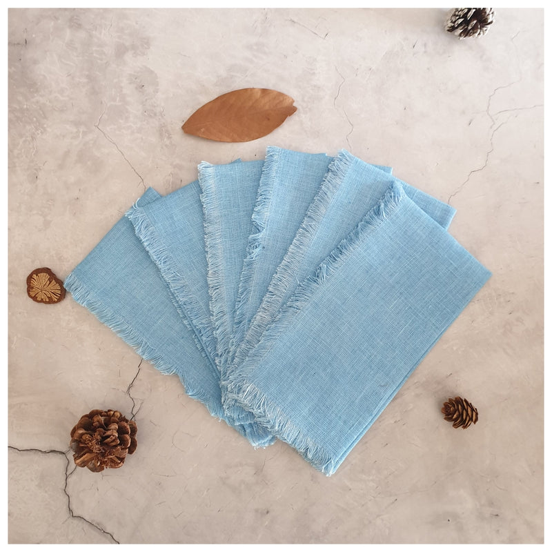 NAPKINS IN LINEN - FRAYED EDGES - SKY BLUE (Set of 6)