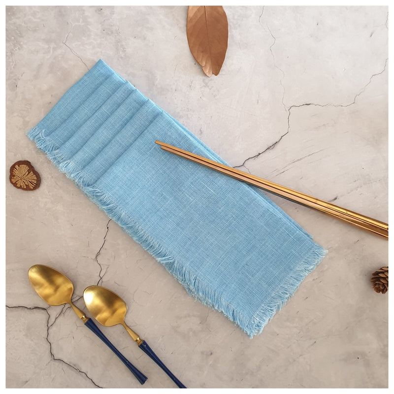 NAPKINS IN LINEN - FRAYED EDGES - SKY BLUE (Set of 6)
