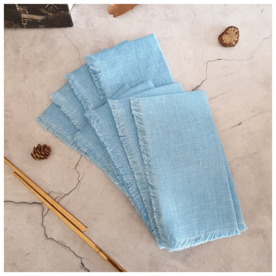 NAPKINS IN LINEN - FRAYED EDGES - SKY BLUE (Set of 8)