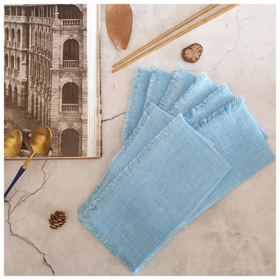 NAPKINS IN LINEN - FRAYED EDGES - SKY BLUE (Set of 8)