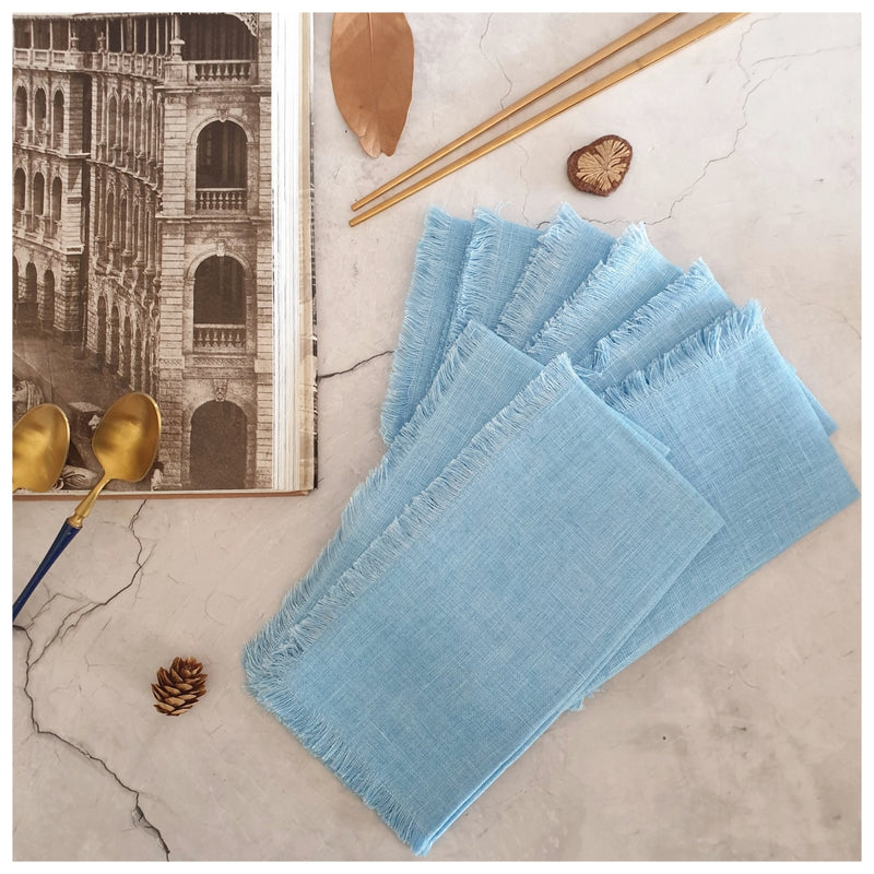 NAPKINS IN LINEN - FRAYED EDGES - SKY BLUE (Set of 8)