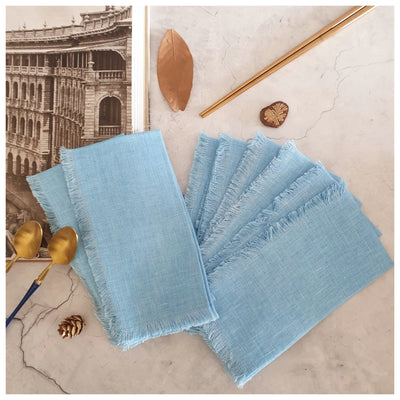 NAPKINS IN LINEN - FRAYED EDGES - SKY BLUE (Set of 8)