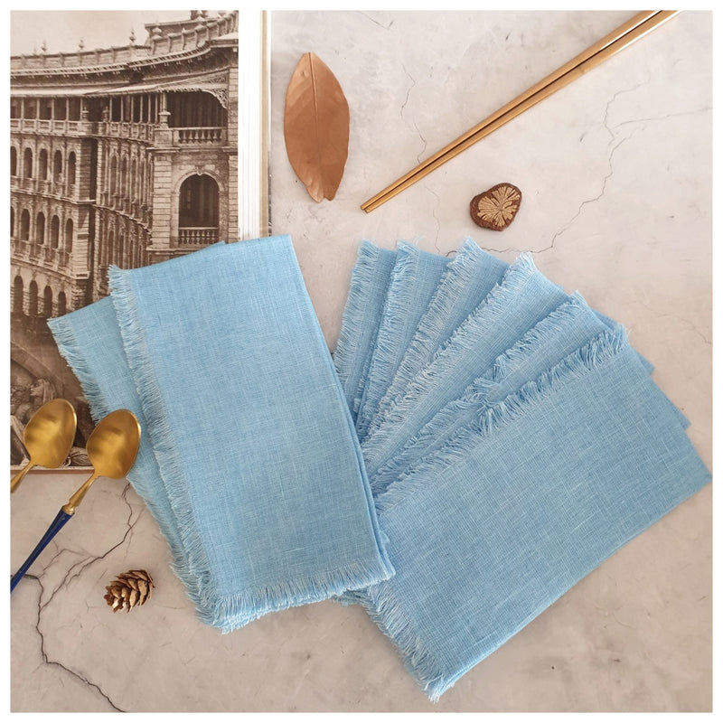 NAPKINS IN LINEN - FRAYED EDGES - SKY BLUE (Set of 8)