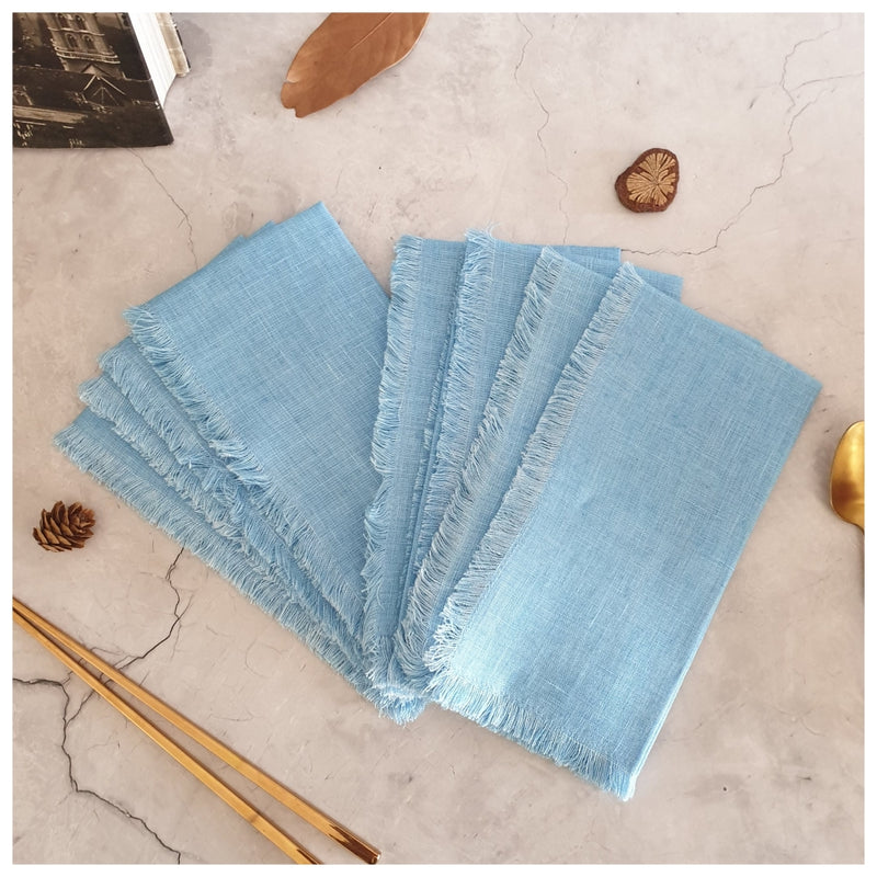 NAPKINS IN LINEN - FRAYED EDGES - SKY BLUE (Set of 8)