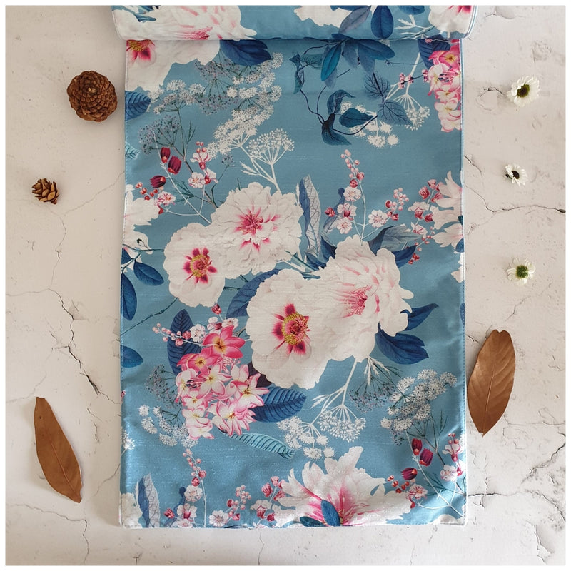 TABLE RUNNER IN DUPON SILK - DESERT ROSE (BLUE)