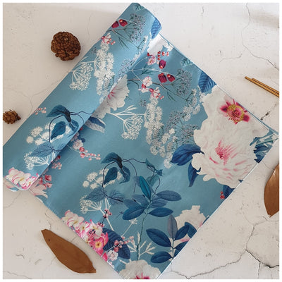 TABLE RUNNER IN DUPON SILK - DESERT ROSE (BLUE)