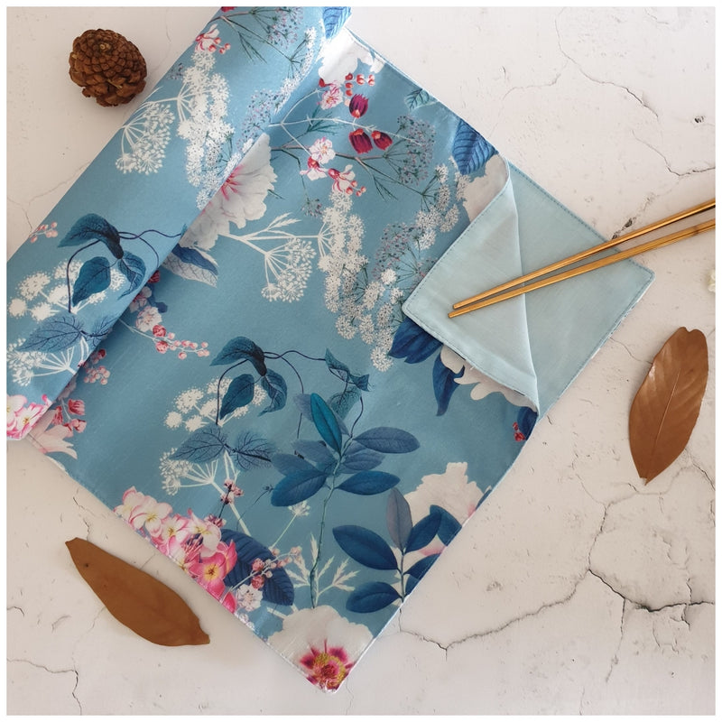 TABLE RUNNER IN DUPON SILK - DESERT ROSE (BLUE)