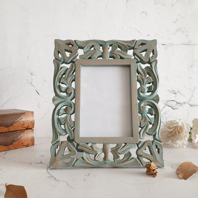 Photo Frame - Distress Blue Green - Heart Carvings