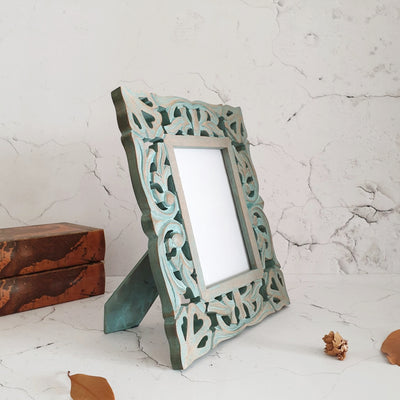 Photo Frame - Distress Blue Green - Heart Carvings