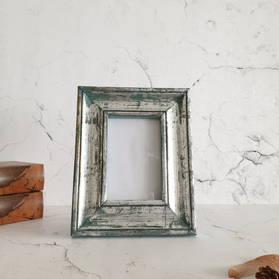 Photo Frame - Distress Silver Blue - Solid Carved