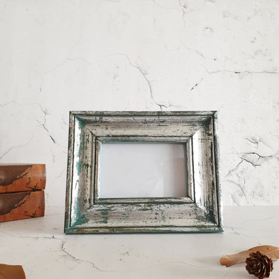 Photo Frame - Distress Silver Blue - Solid Carved