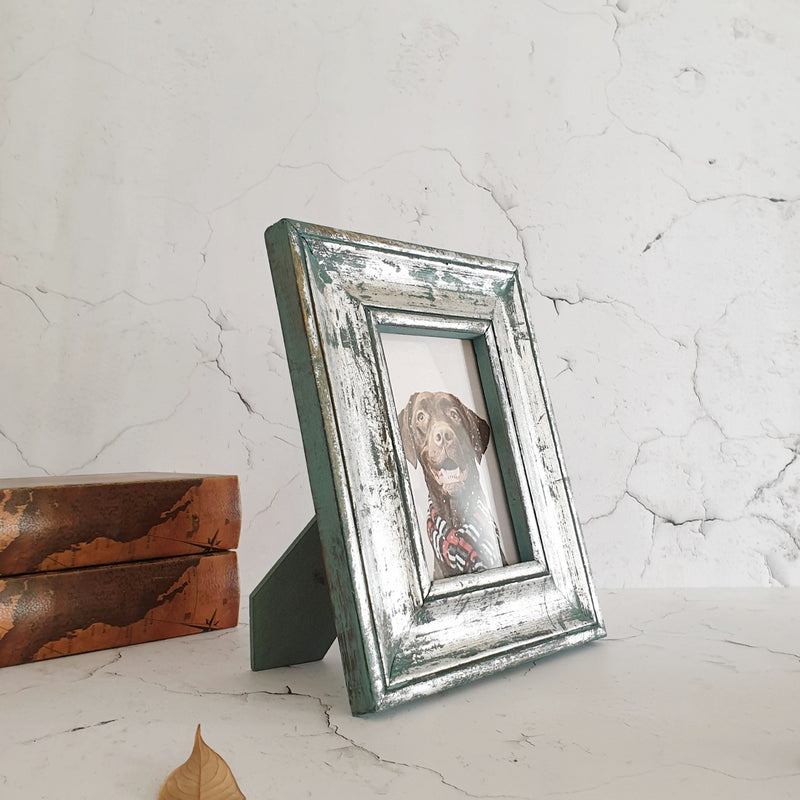 Photo Frame - Distress Silver Blue - Solid Carved