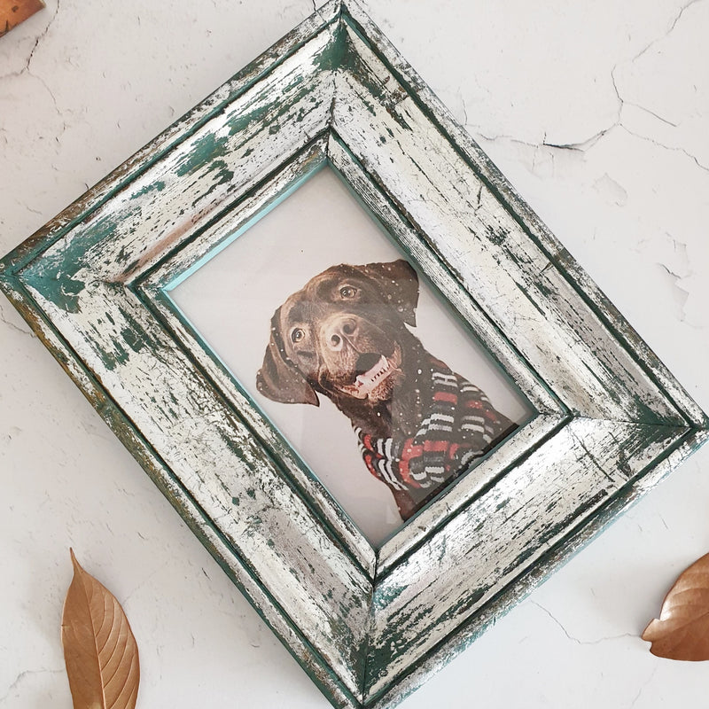Photo Frame - Distress Silver Blue - Solid Carved