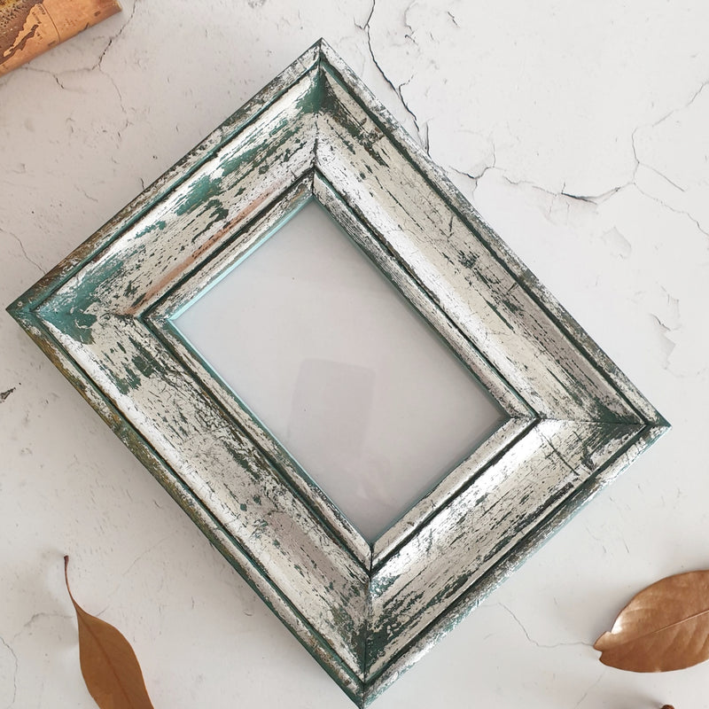 Photo Frame - Distress Silver Blue - Solid Carved