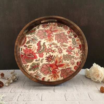 SERVING TRAY WITH HANDLE CUTS - ROUND - KALAMKARI