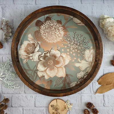 SERVING TRAY WITH HANDLE CUTS - ROUND - SUMMER RAIN