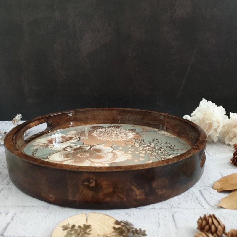SERVING TRAY WITH HANDLE CUTS - ROUND - SUMMER RAIN
