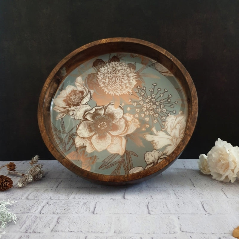 SERVING TRAY WITH HANDLE CUTS - ROUND - SUMMER RAIN