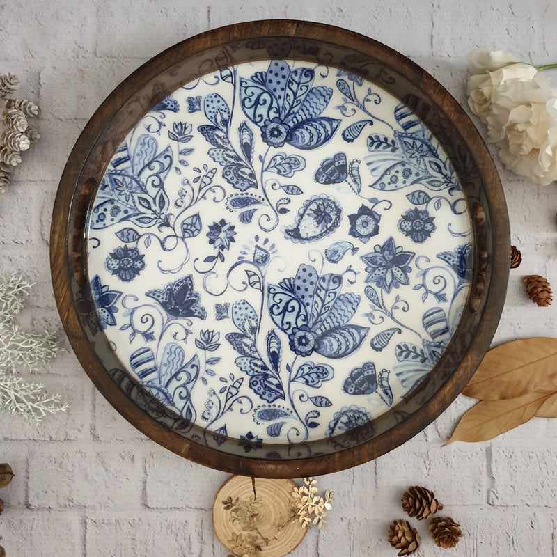 SERVING TRAY WITH HANDLE CUTS - ROUND - WATER LILY