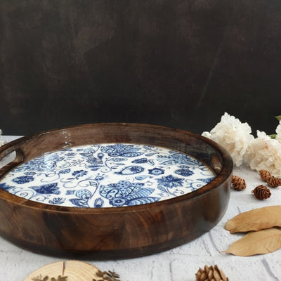 SERVING TRAY WITH HANDLE CUTS - ROUND - WATER LILY