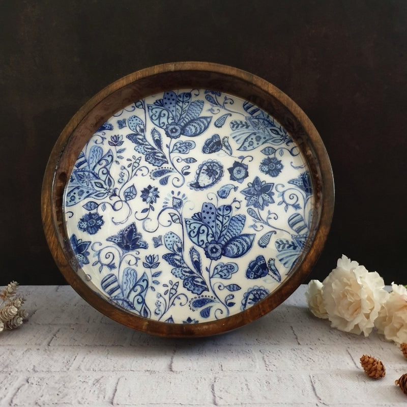 SERVING TRAY WITH HANDLE CUTS - ROUND - WATER LILY