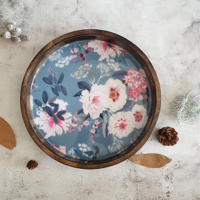 SERVING TRAY WITH HANDLE CUTS - ROUND - DESERT ROSE GREY