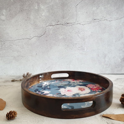 SERVING TRAY WITH HANDLE CUTS - ROUND - DESERT ROSE GREY