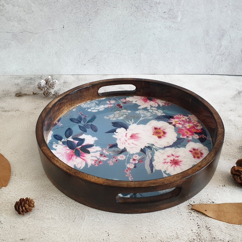 SERVING TRAY WITH HANDLE CUTS - ROUND - DESERT ROSE GREY