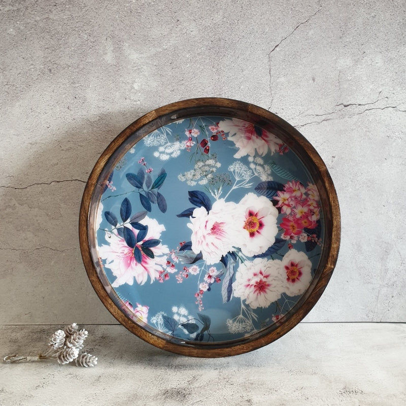 SERVING TRAY WITH HANDLE CUTS - ROUND - DESERT ROSE GREY