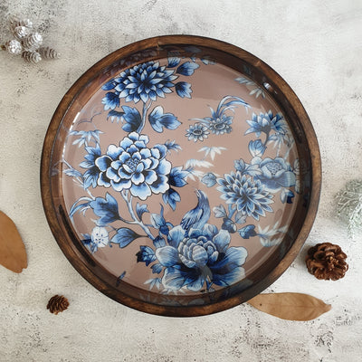 SERVING TRAY WITH HANDLE CUTS - ROUND - ENCHANTED FOREST EARTHY