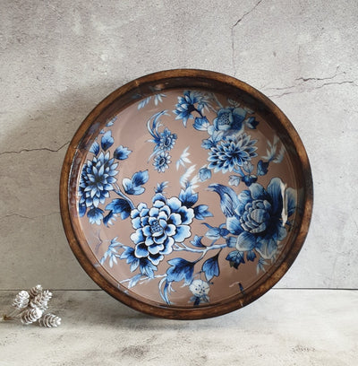 SERVING TRAY WITH HANDLE CUTS - ROUND - ENCHANTED FOREST EARTHY