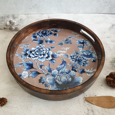SERVING TRAY WITH HANDLE CUTS - ROUND - ENCHANTED FOREST EARTHY
