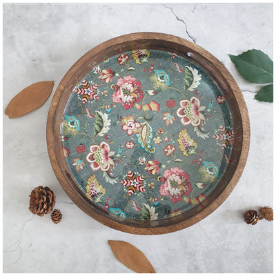 SERVING TRAY WITH HANDLE CUTS - ROUND - EARTHY MEADOW