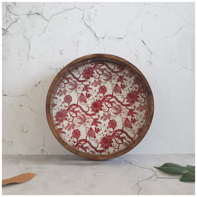 SERVING TRAY WITH HANDLE CUTS - ROUND - TREE OF LIFE (RED)