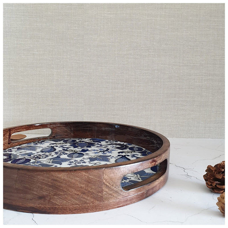 SERVING TRAY WITH HANDLE CUTS - ROUND - ACORN