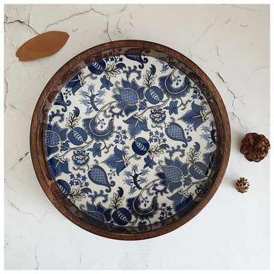 SERVING TRAY WITH HANDLE CUTS - ROUND - ACORN