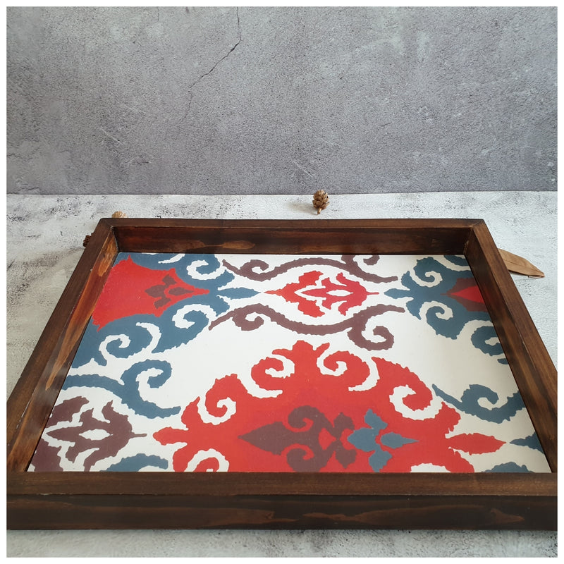 Serving Tray - Rectangle - Large - Water Color Geometric - Dark Brown