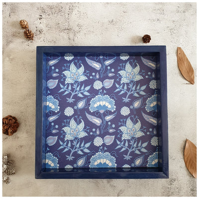 Serving Tray - Square - Medium - Floral Bloom - Indigo