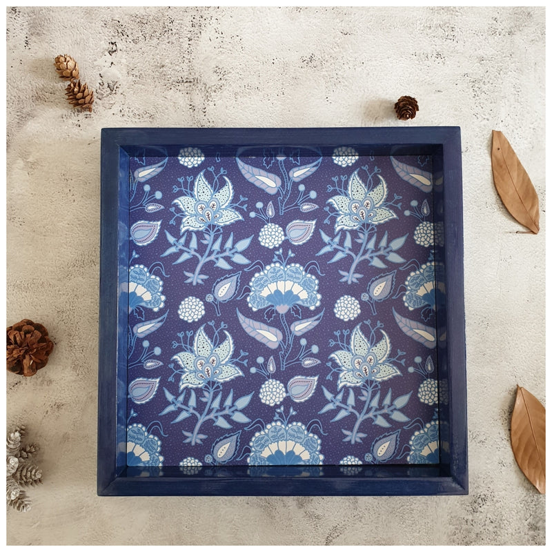 Serving Tray - Square - Medium - Floral Bloom - Indigo