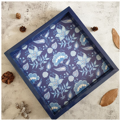 Serving Tray - Square - Medium - Floral Bloom - Indigo