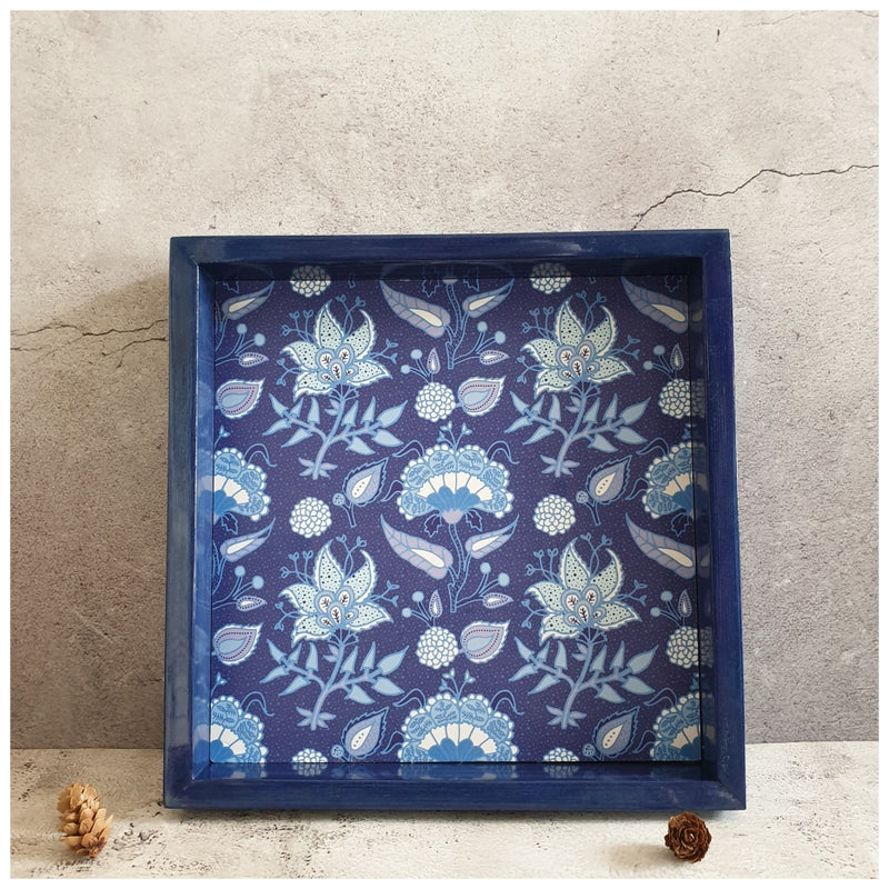 Serving Tray - Square - Medium - Floral Bloom - Indigo