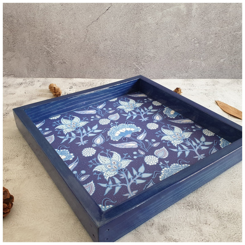 Serving Tray - Square - Medium - Floral Bloom - Indigo